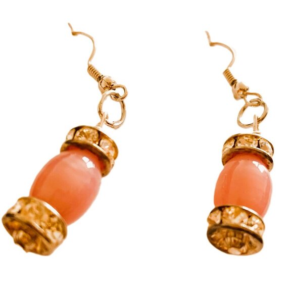 Pink Bead and Rhinestone Dangle Fashion Earrings set - Picture 2 of 4